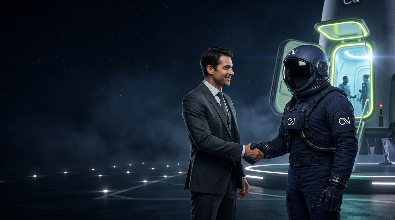 CAV Astronaut Arrives and Shakes Hands with Client Partner